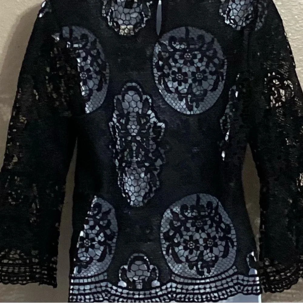 Haute Monde Black Lace Bell Sleeve Top